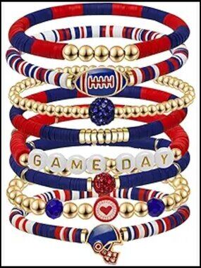 Game Day Bracelets Stackable Heishi Clay Beaded Stretch Bracelets Sporty Outfit